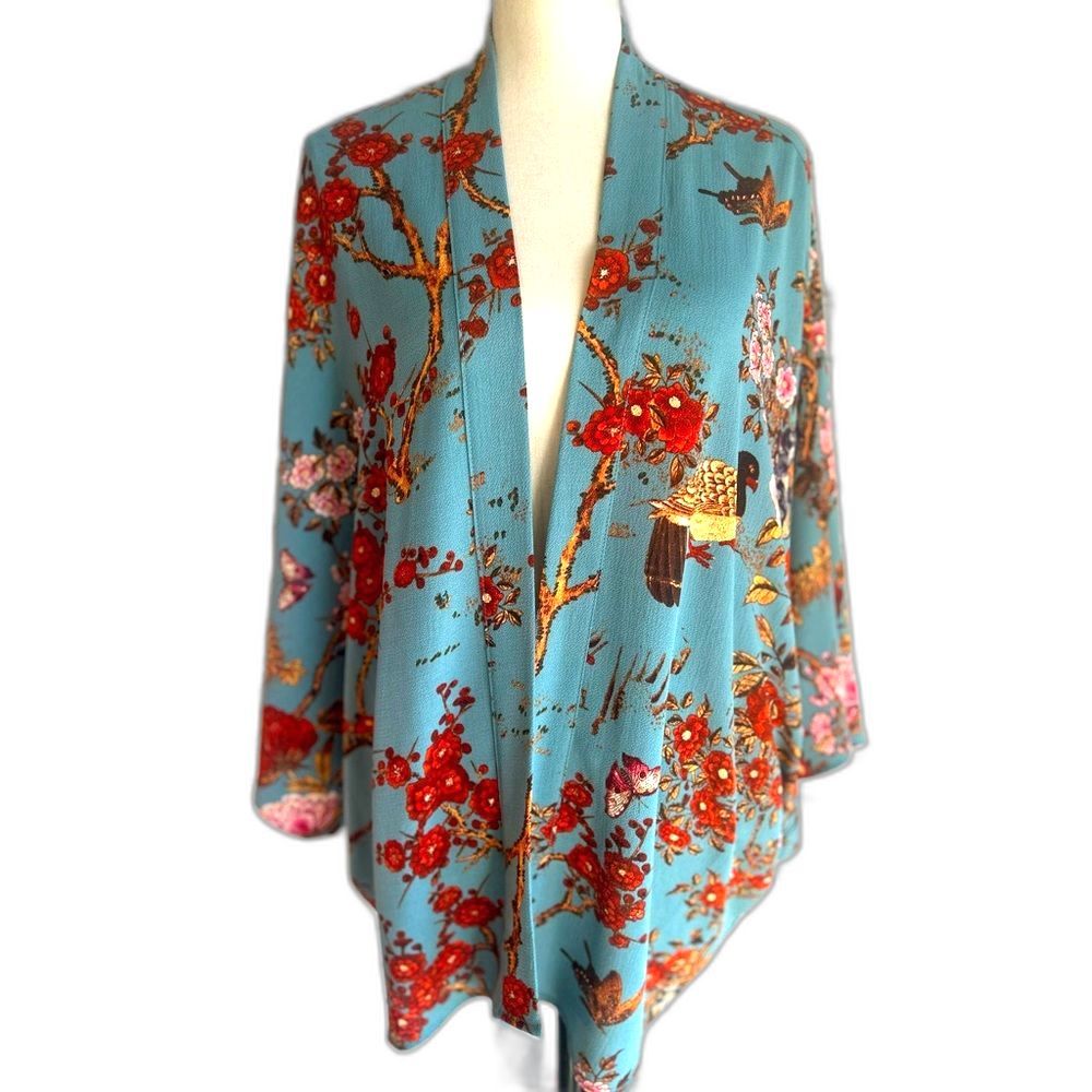 Open poncho  aqua blue printed  crepe  mullti colors one size